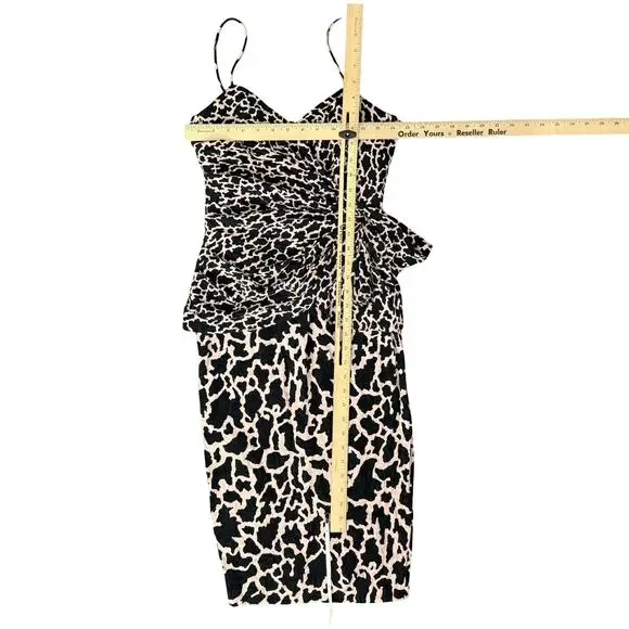 Vintage 80s Pink Black Leopard Ruched Peplum Sleeveless Silk Mini Dress size 4 - Picture 5 of 13
